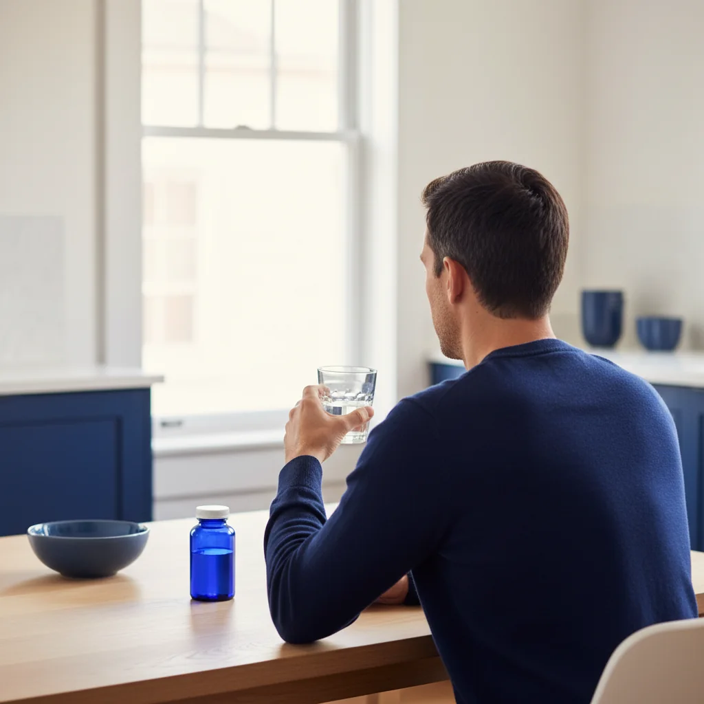Anonym mand med et glas vand om morgenen